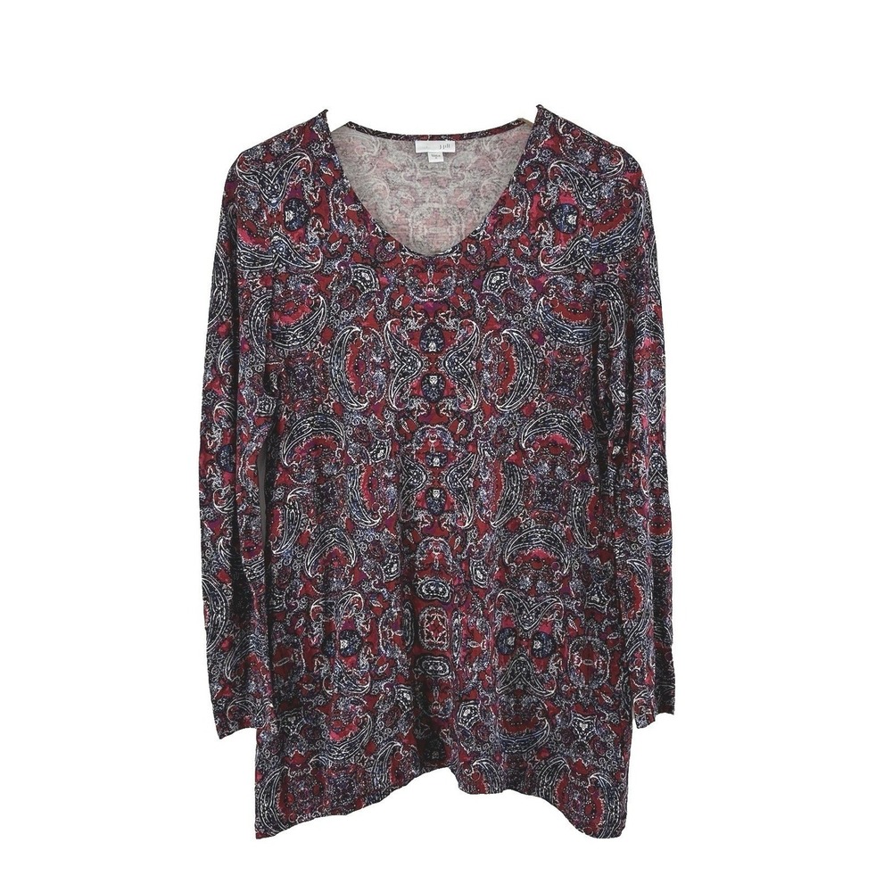 J Jill Tunicโ Top Multicolor Floral Womens Small Scoop Neck Curved Hem Lyocell